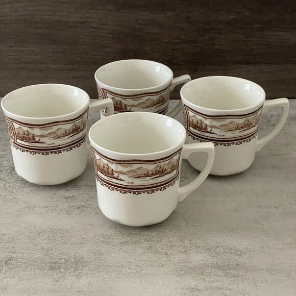 Meakin Vintage Americana Brown 4 Four 8oz Coffee Cups 4.25" Ironstone England - Picture 2 of 7